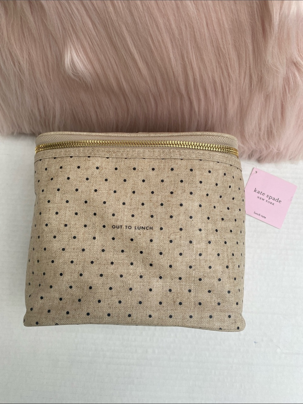 kate spade Beige Polka Dot Lunch Cosmetic Case with Gold Zipper - Picture 11 of 15